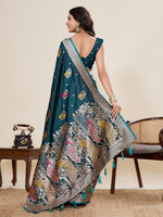Thumbnail for Vedant Vastram Soft Litchi Silk Banarasi Silk Jacquard Saree - Firozi - Dista