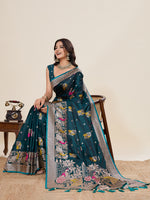 Thumbnail for Vedant Vastram Soft Litchi Silk Banarasi Silk Jacquard Saree - Firozi - Dista