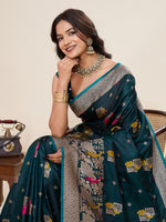Thumbnail for Vedant Vastram Soft Litchi Silk Banarasi Silk Jacquard Saree - Firozi - Dista
