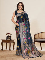 Thumbnail for Vedant Vastram Soft Litchi Silk Banarasi Silk Jacquard Saree - Navy Blue - Dista