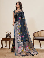 Thumbnail for Vedant Vastram Soft Litchi Silk Banarasi Silk Jacquard Saree - Navy Blue - Dista