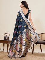 Thumbnail for Vedant Vastram Soft Litchi Silk Banarasi Silk Jacquard Saree - Navy Blue - Dista
