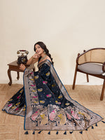 Thumbnail for Vedant Vastram Soft Litchi Silk Banarasi Silk Jacquard Saree - Navy Blue - Dista