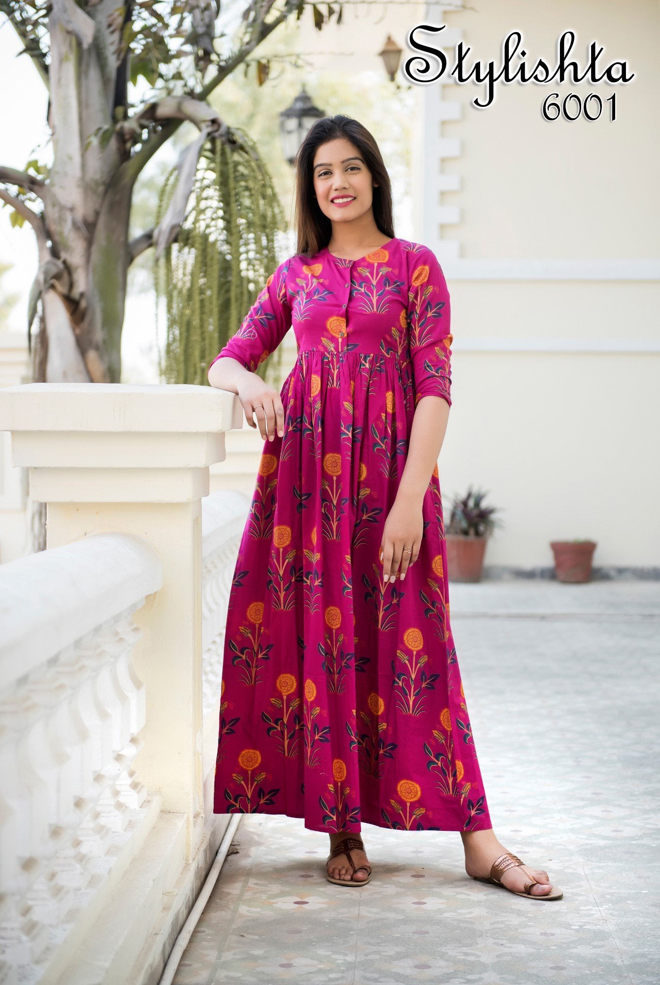 Designer Partywear Printed Pink Pure Maslin Gown - Anbazaar - Distacart
