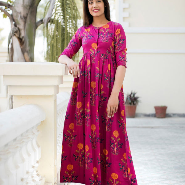 Designer Partywear Printed Pink Pure Maslin Gown - Anbazaar - Distacart