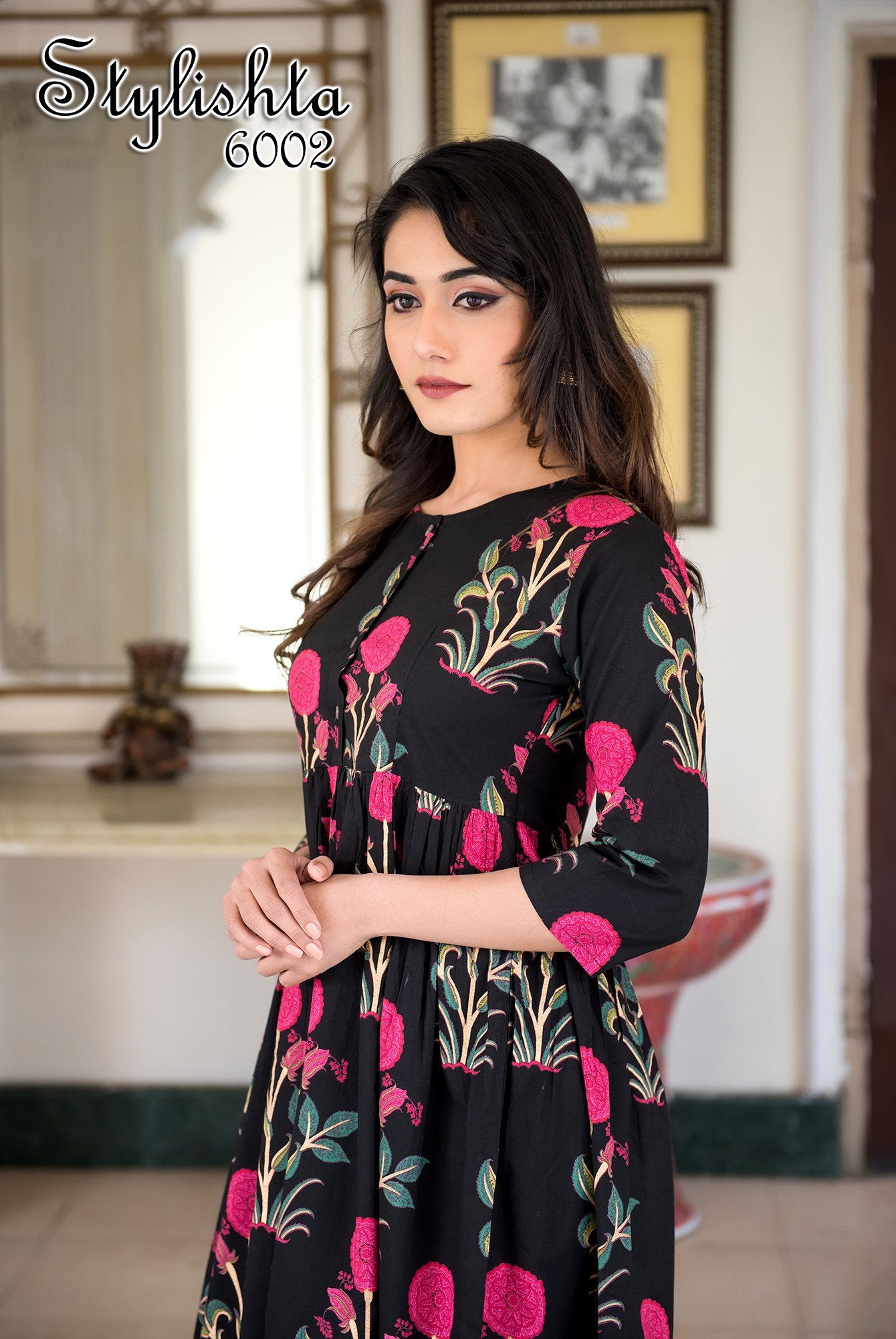 Designer Partywear Printed Black Pure Maslin Gown - Anbazaar - Distacart