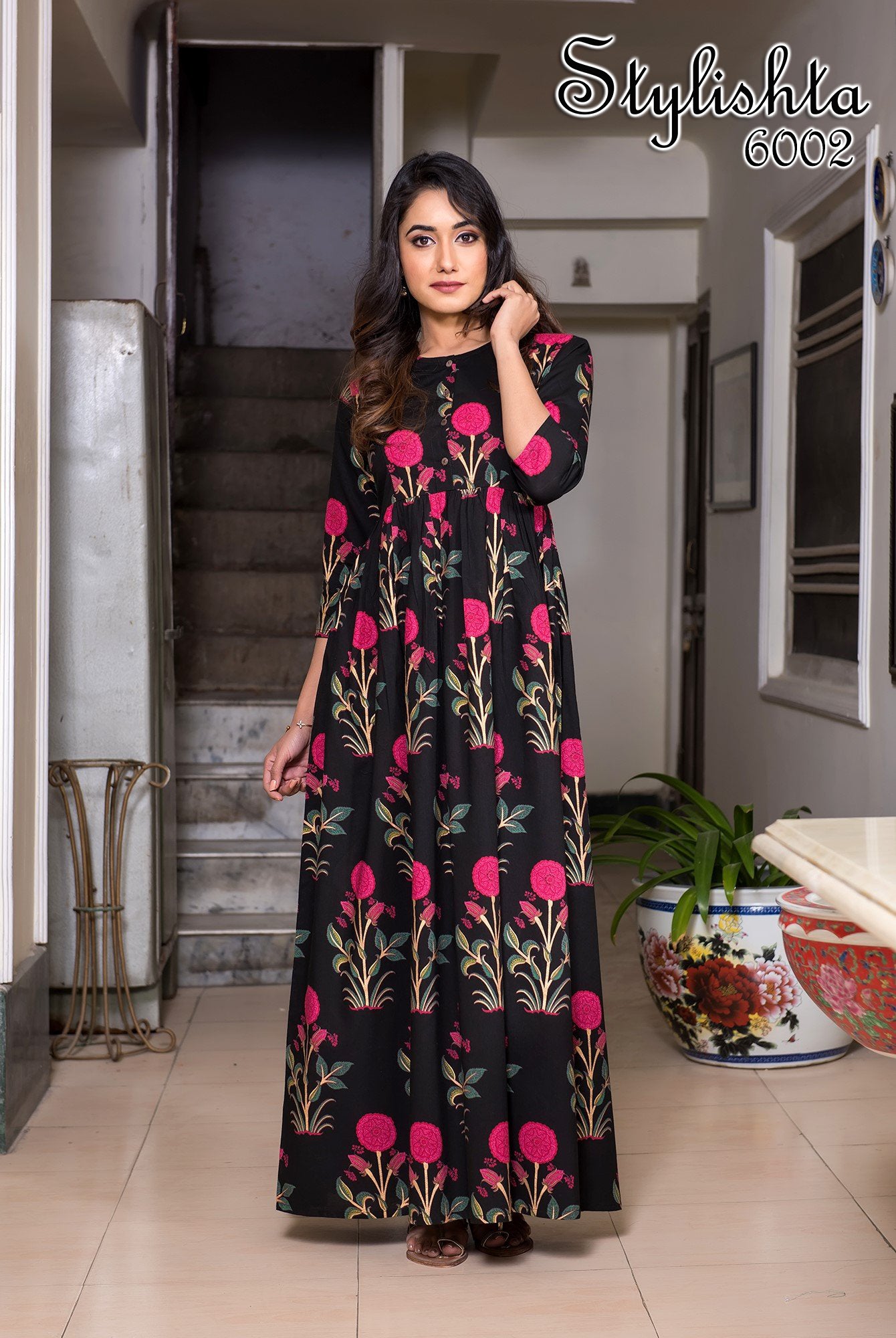 Designer Partywear Printed Black Pure Maslin Gown - Anbazaar - Distacart