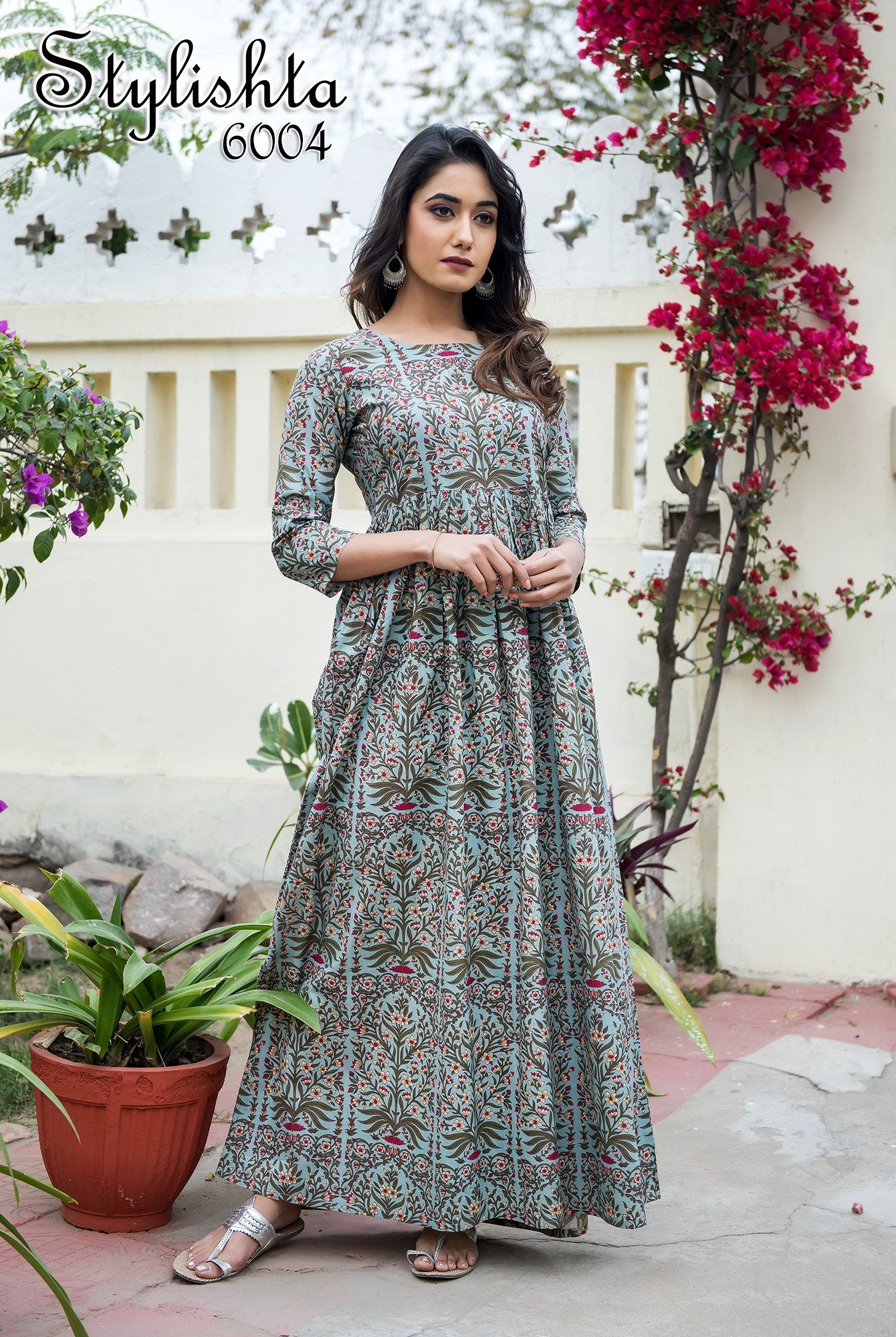 Designer Partywear Printed Light Cyan Pure Maslin Gown - Anbazaar - Distacart