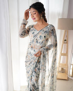 Thumbnail for Teeya Creation Grey Color Tabby Silk Fabric ready To Wear Saree - Distacart