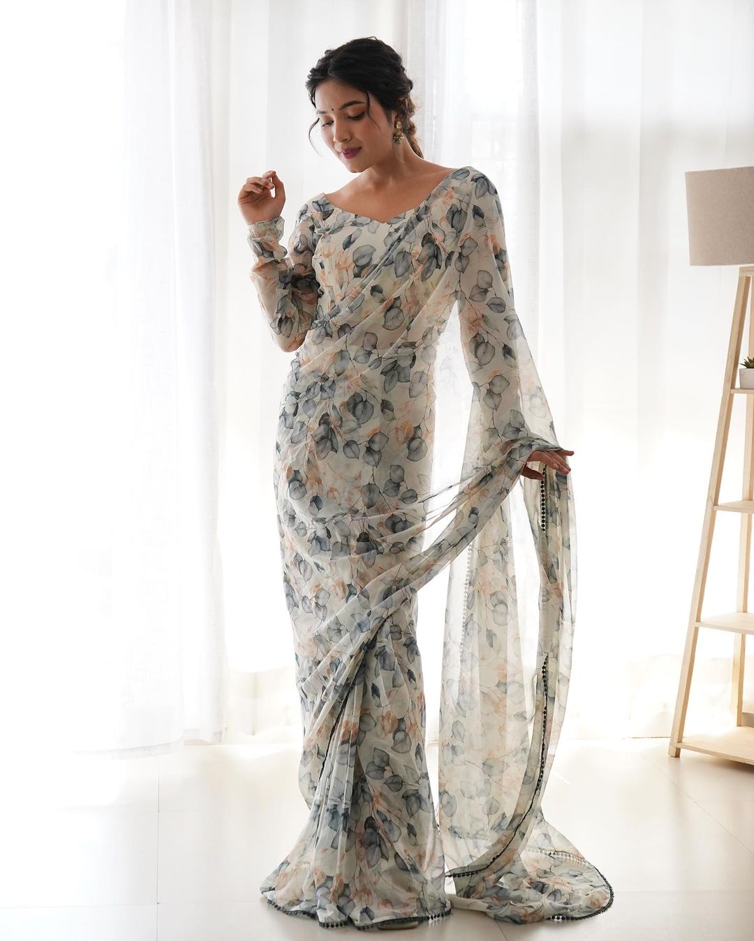 Teeya Creation Grey Color Tabby Silk Fabric ready To Wear Saree - Distacart