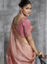 Thumbnail for Vegaa Fashion Peach Silk Embroidered Wedding Wear Saree