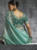 Thumbnail for Vegaa Fashion Turquoise Silk Embroidered Wedding Wear Saree