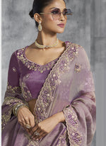 Thumbnail for Vegaa Fashion Lavender Silk Embroidered Wedding Wear Saree