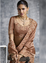 Thumbnail for Vegaa Fashion Brown Embroidered Wedding Wear Saree