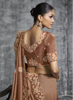 Thumbnail for Vegaa Fashion Brown Embroidered Wedding Wear Saree