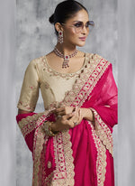 Thumbnail for Vegaa Fashion Red Silk Embroidered Wedding Wear Saree