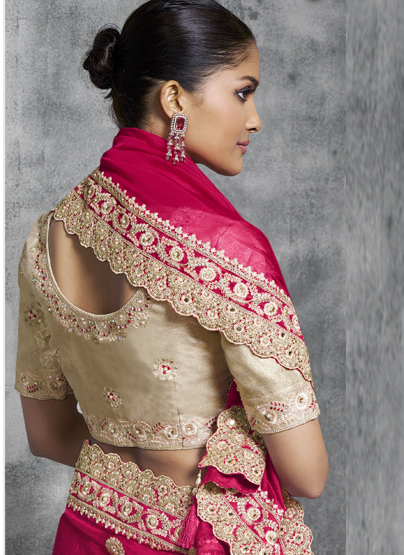 Vegaa Fashion Red Silk Embroidered Wedding Wear Saree
