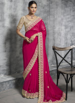 Thumbnail for Vegaa Fashion Red Silk Embroidered Wedding Wear Saree
