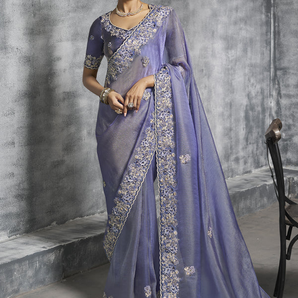 Vegaa Fashion Lavender Silk Embroidered Wedding Wear Saree