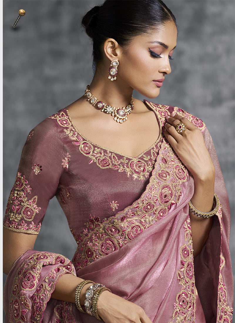 Vegaa Fashion Peach Silk Embroidered Wedding Wear Saree