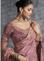 Thumbnail for Vegaa Fashion Peach Silk Embroidered Wedding Wear Saree