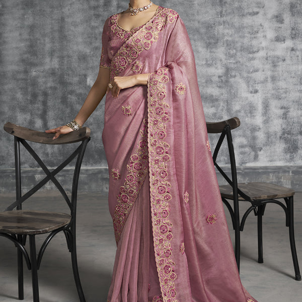 Vegaa Fashion Peach Silk Embroidered Wedding Wear Saree