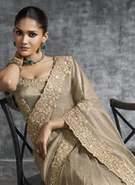 Thumbnail for Vegaa Fashion Beige Art Silk Embroidered Wedding Wear Saree