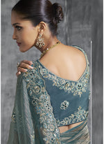 Thumbnail for Vegaa Fashion Turquoise Silk Embroidered Wedding Wear Saree