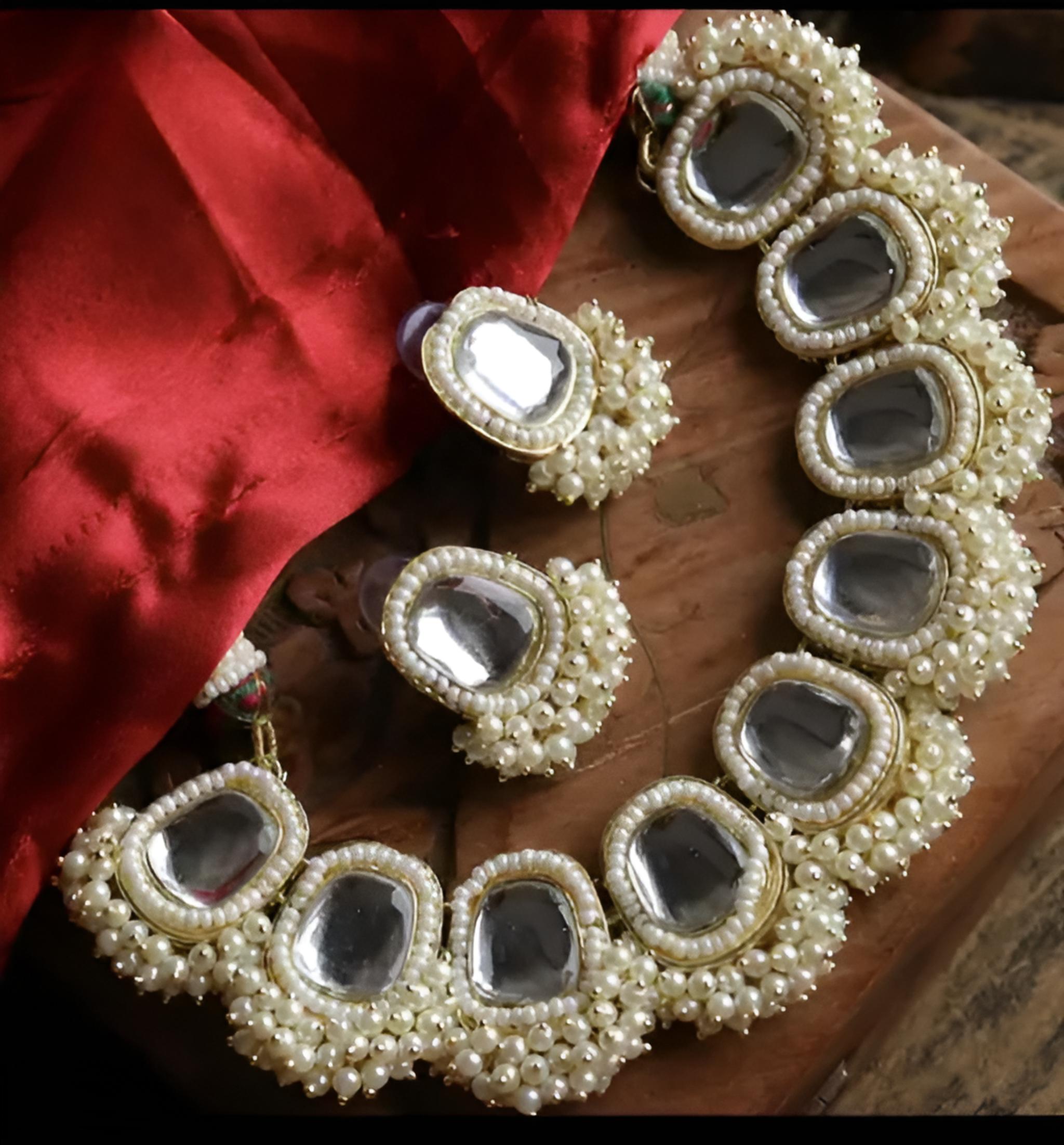Jewel City Regal Pearl and Crystal Necklace - Handcrafted Ethnic Bridal Jewelry