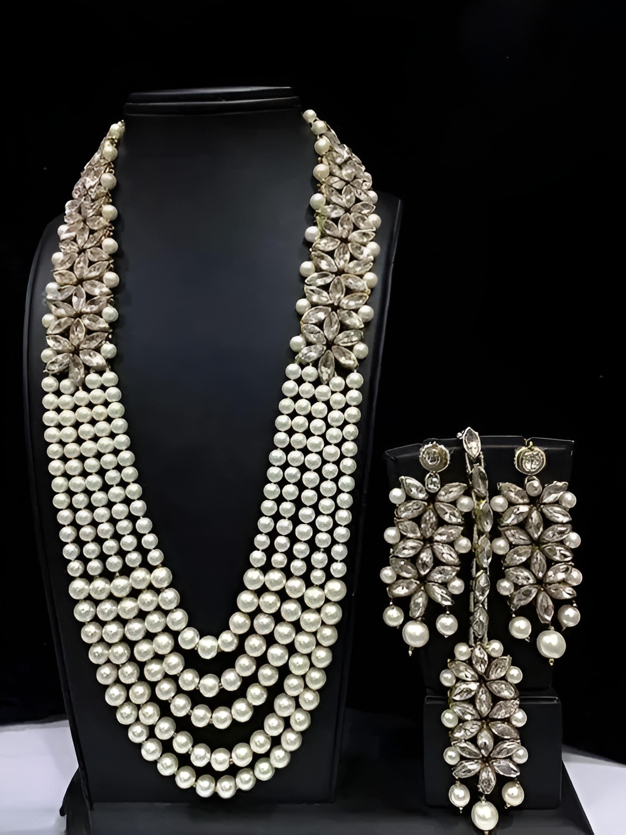 Jewel City Regal Pearl Necklace and Earring Set - Elegant Bridal Jewelry