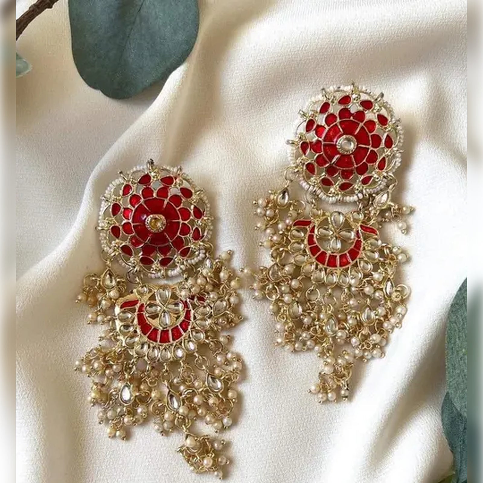 Jewel City Exquisite Polki Kundan Stone and Pearl Earrings - Regal Ethnic Bridal Jewelry