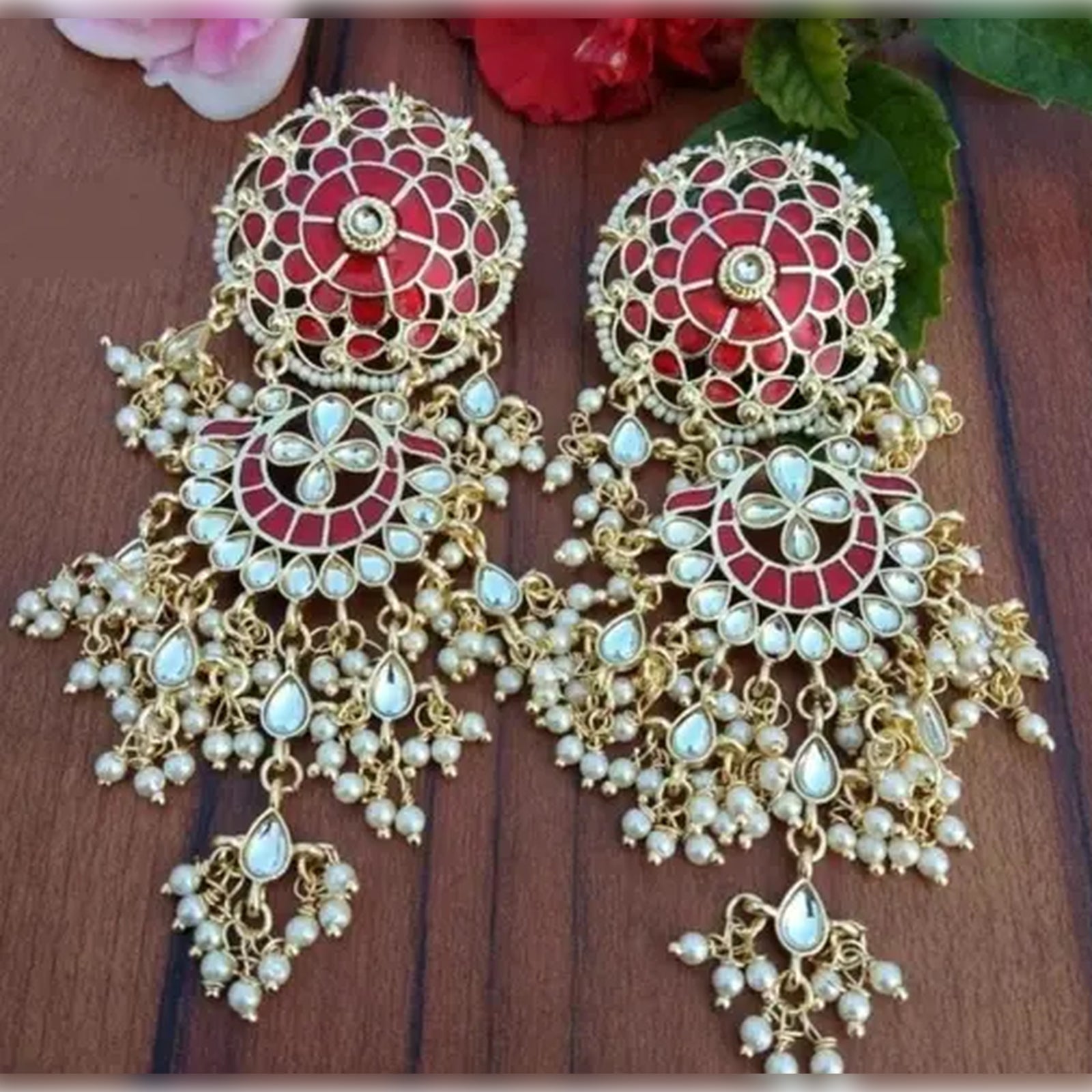 Jewel City Exquisite Polki Kundan Stone and Pearl Earrings - Regal Ethnic Bridal Jewelry