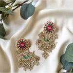 Thumbnail for Jewel City Exquisite Polki Kundan Stone and Pearl Earrings - Regal Ethnic Bridal Jewelry
