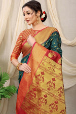 Thumbnail for Jyoti Fashion Women's Bottle Green Banarasi Silk Zari Woven Saree with Blouse - Distacart