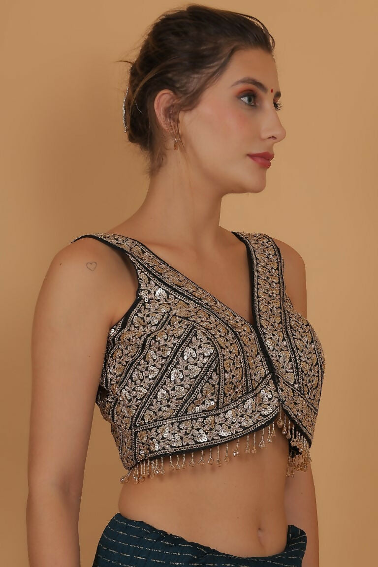 Joban Fashion Silk Zari And Sequence Work Padded Blouse - Black