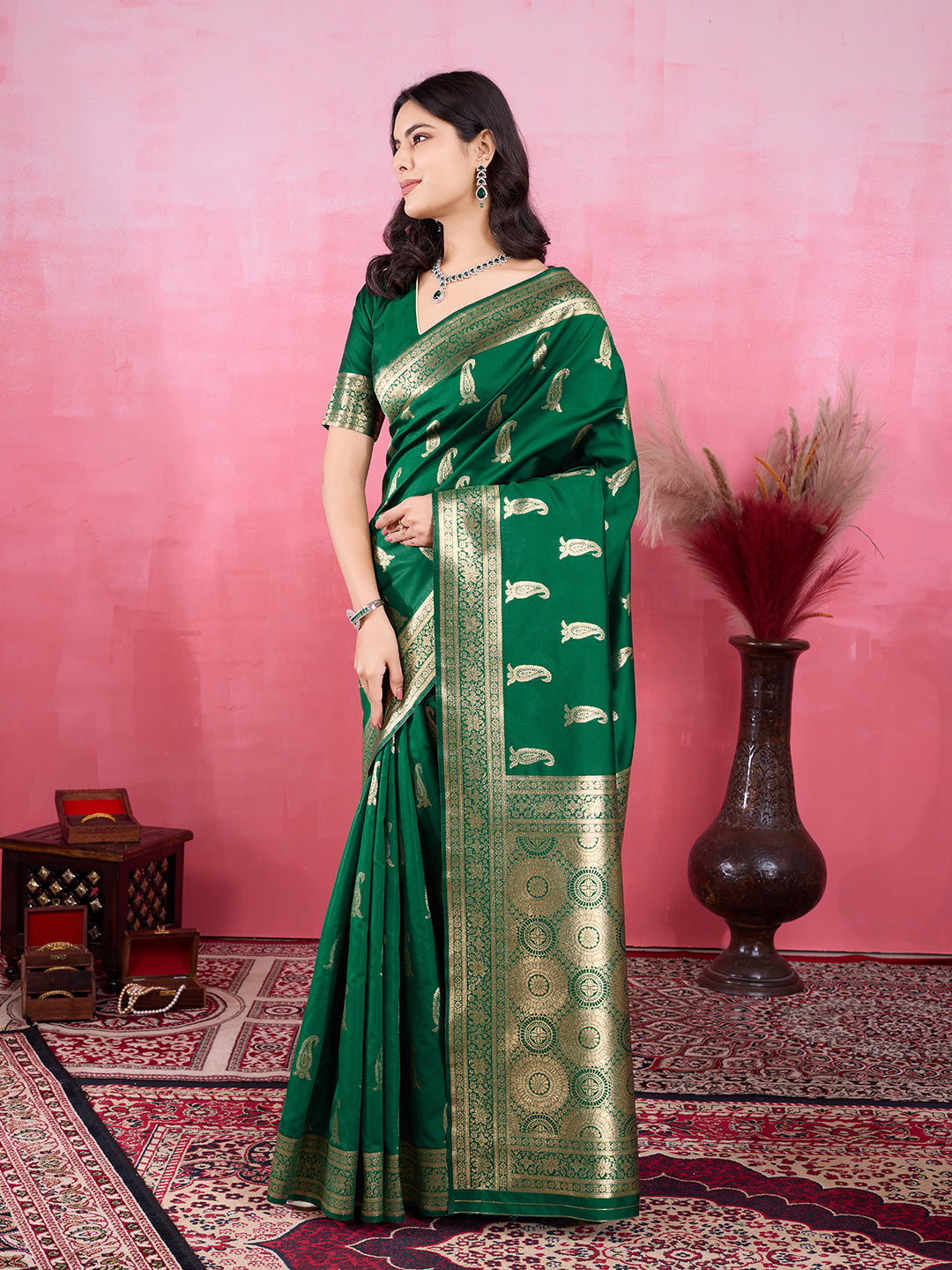 Vedant Vastram Banarasi Silk Fashion Saree - Green - Distacart