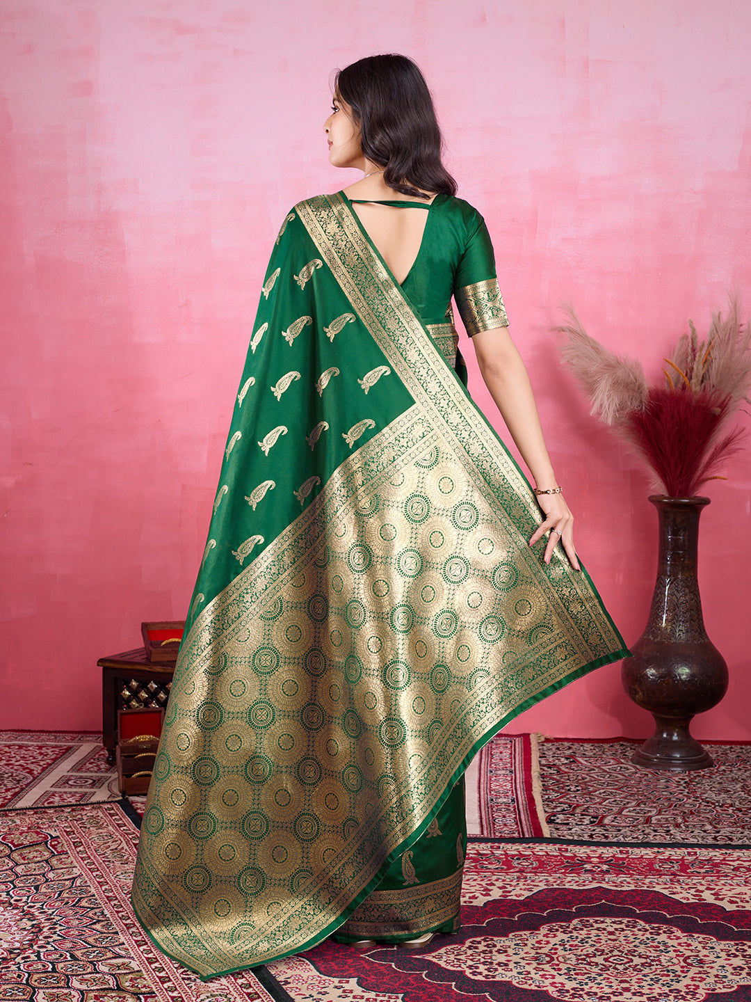 Vedant Vastram Banarasi Silk Fashion Saree - Green - Distacart