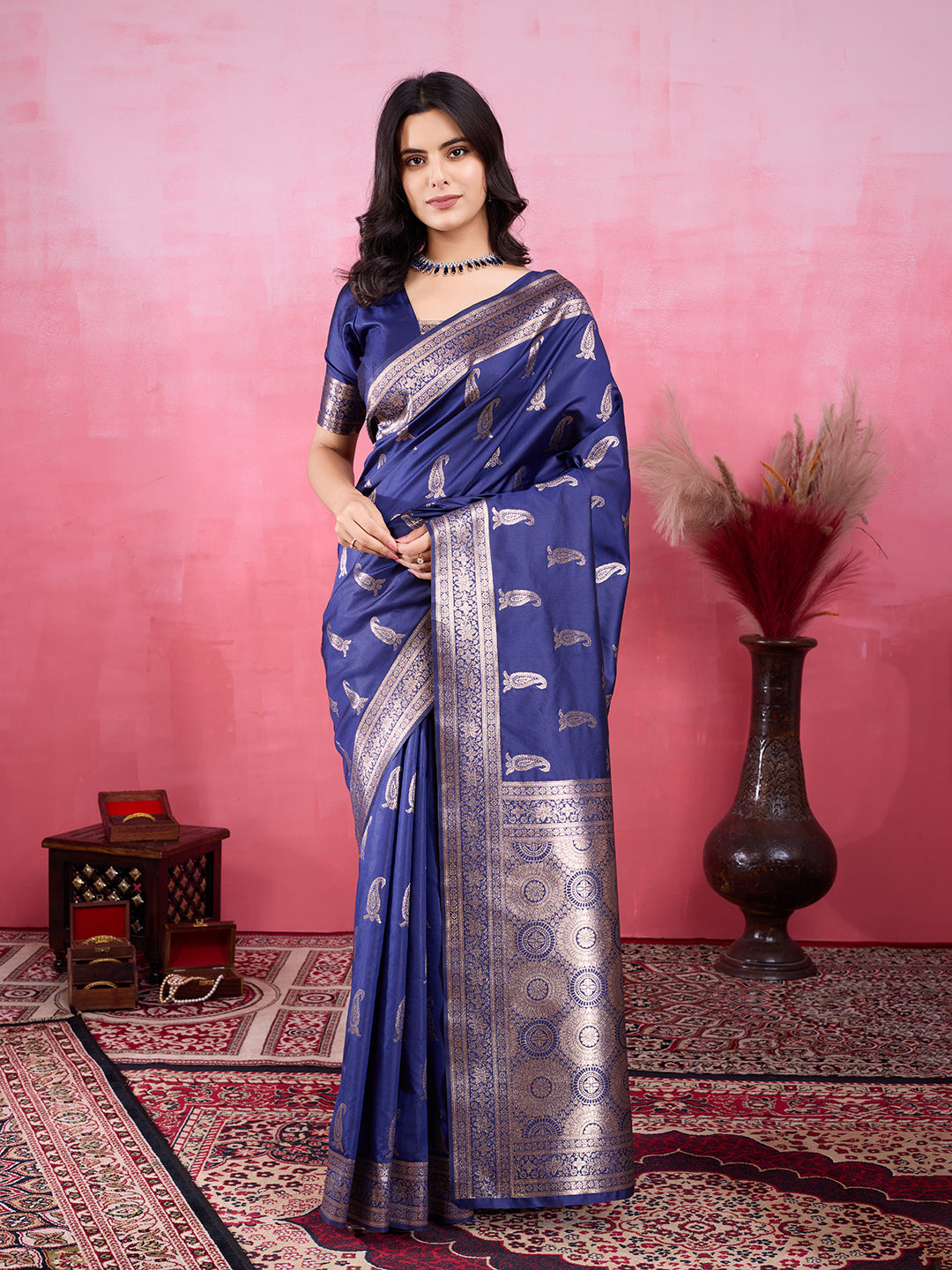 Vedant Vastram Banarasi Silk Fashion Saree - Navy - Distacart