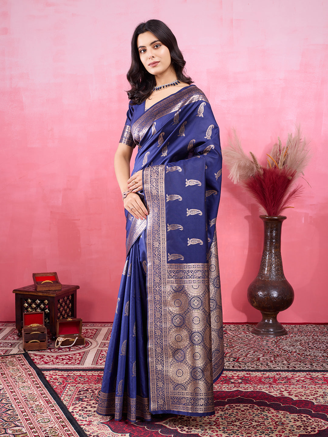 Vedant Vastram Banarasi Silk Fashion Saree - Navy - Distacart