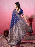 Thumbnail for Vedant Vastram Banarasi Silk Fashion Saree - Navy - Distacart