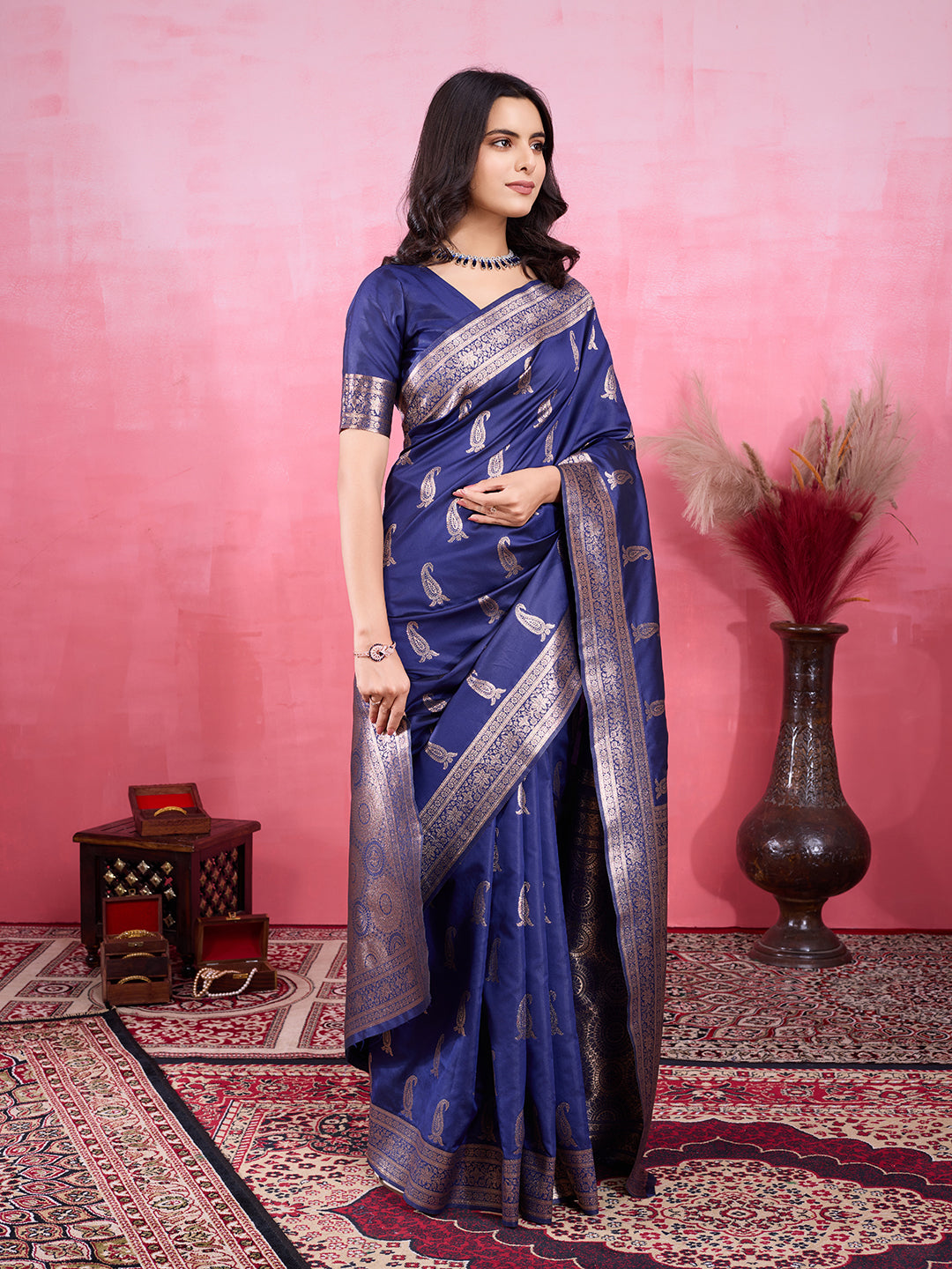 Vedant Vastram Banarasi Silk Fashion Saree - Navy - Distacart