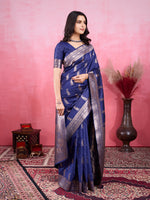 Thumbnail for Vedant Vastram Banarasi Silk Fashion Saree - Navy - Distacart
