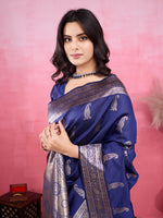 Thumbnail for Vedant Vastram Banarasi Silk Fashion Saree - Navy - Distacart