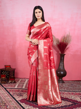 Vedant Vastram Banarasi Silk Fashion Saree - Red - Distacart