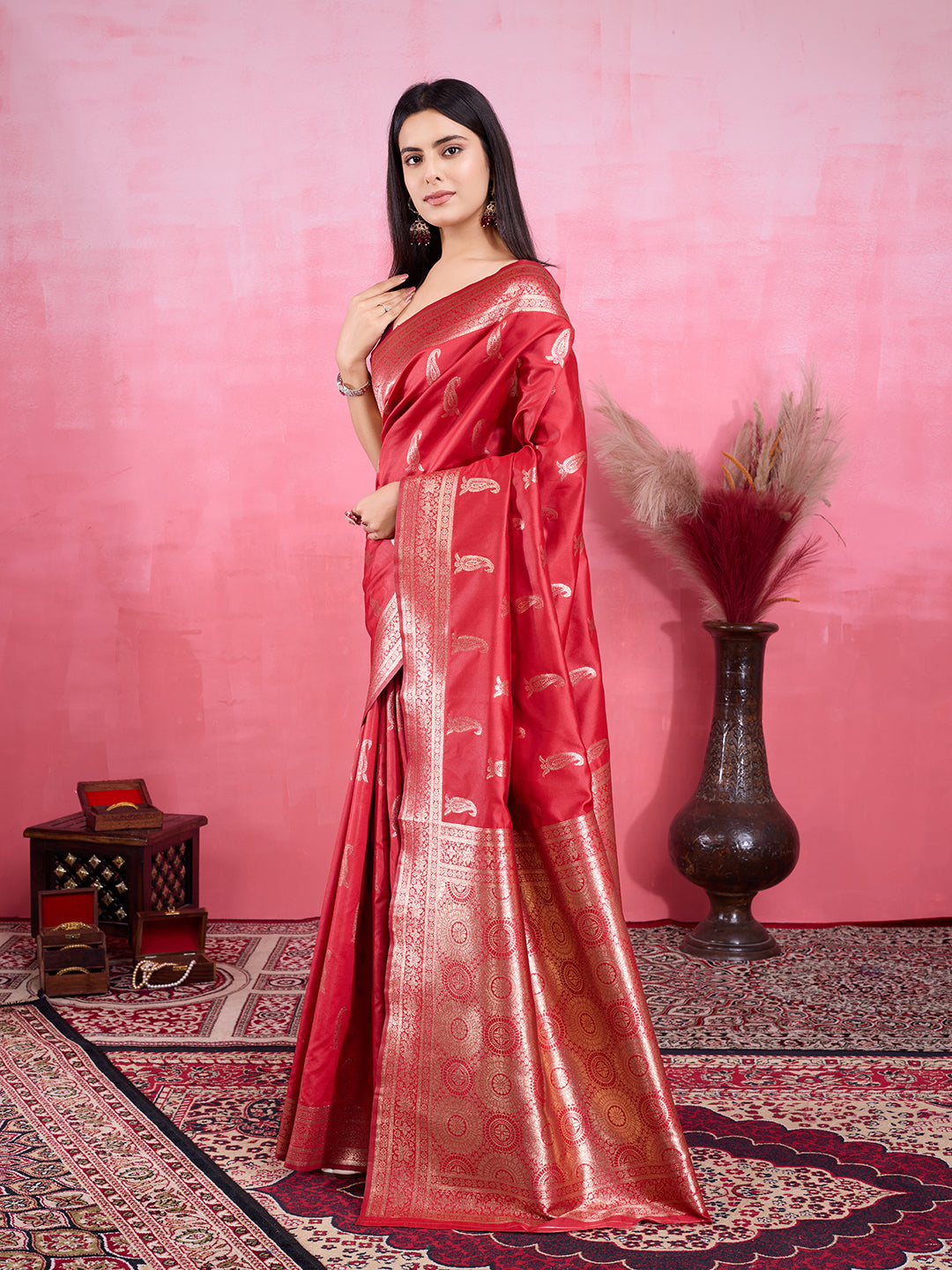 Vedant Vastram Banarasi Silk Fashion Saree - Red - Distacart