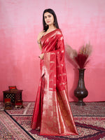 Thumbnail for Vedant Vastram Banarasi Silk Fashion Saree - Red - Distacart