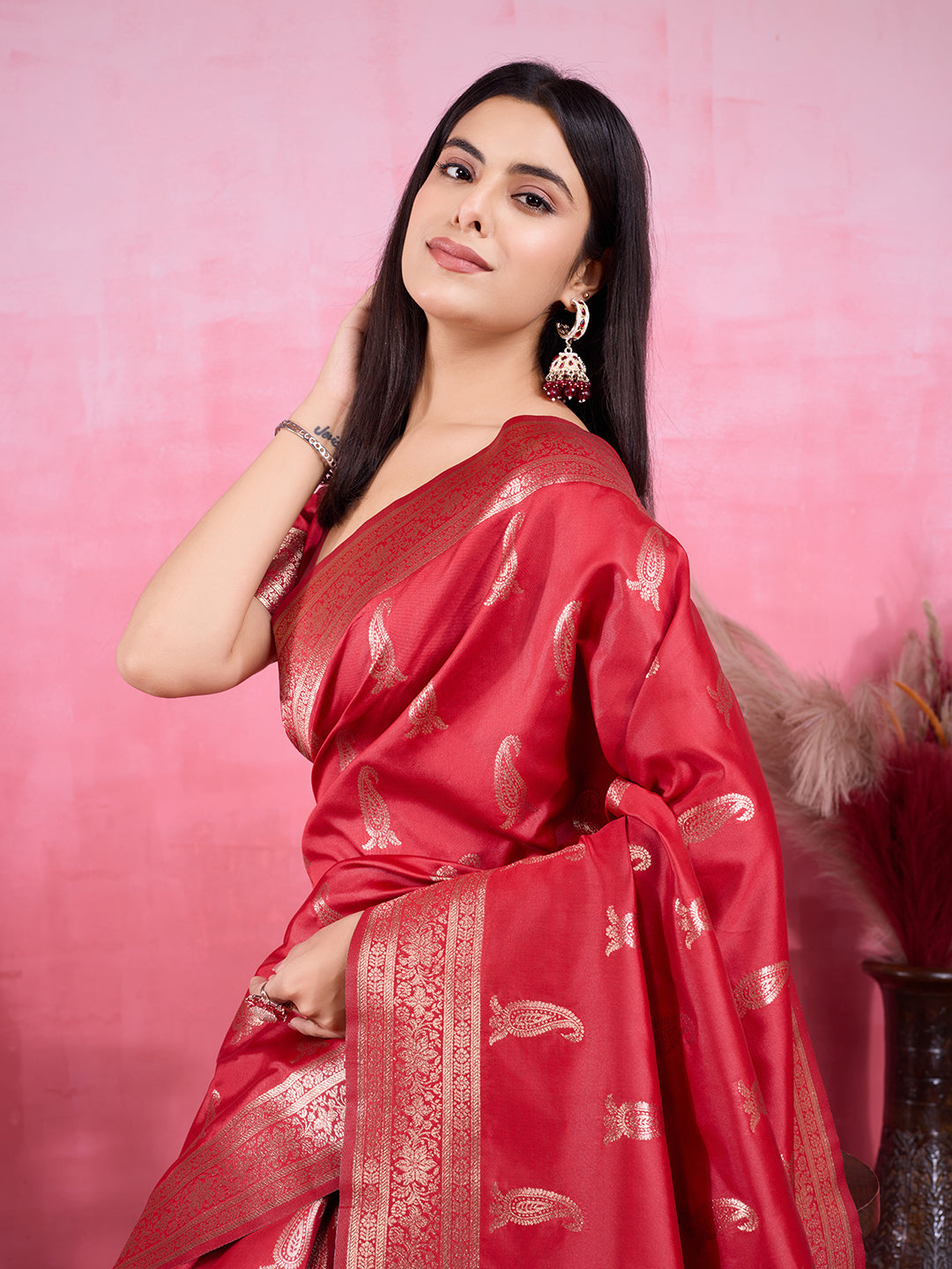 Vedant Vastram Banarasi Silk Fashion Saree - Red - Distacart