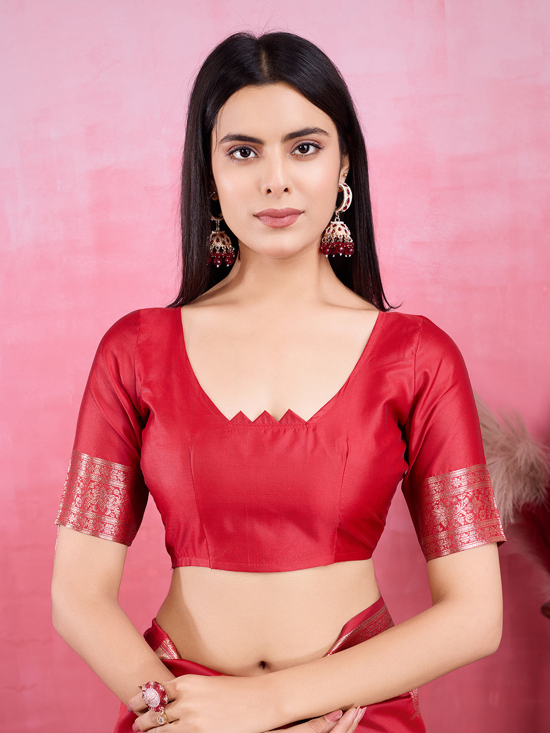 Vedant Vastram Banarasi Silk Fashion Saree - Red - Distacart