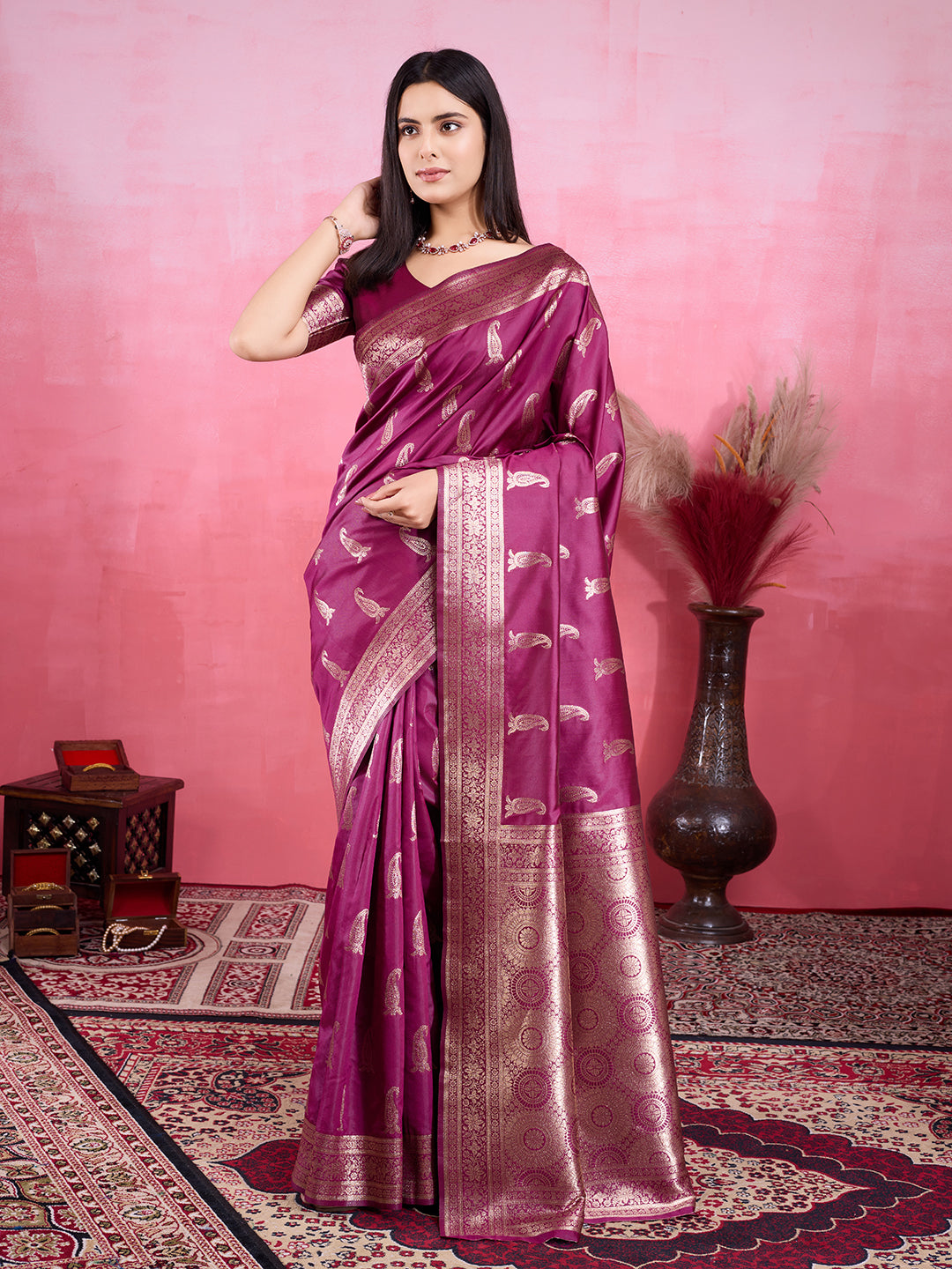 Vedant Vastram Banarasi Silk Fashion Saree - Wine - Distacart