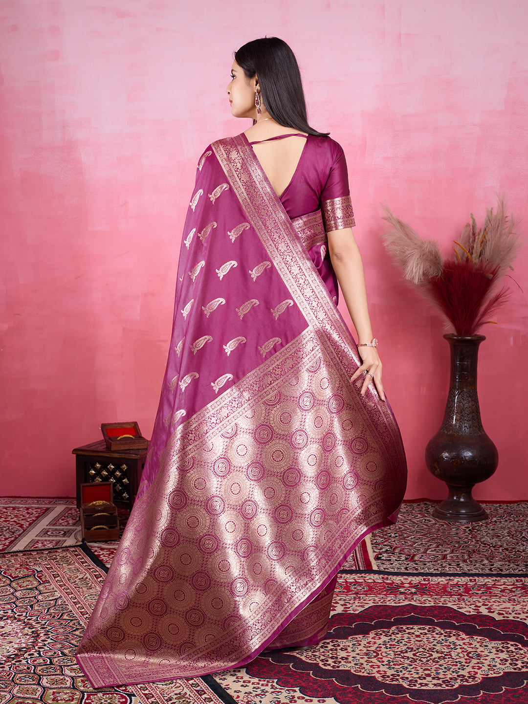 Vedant Vastram Banarasi Silk Fashion Saree - Wine - Distacart